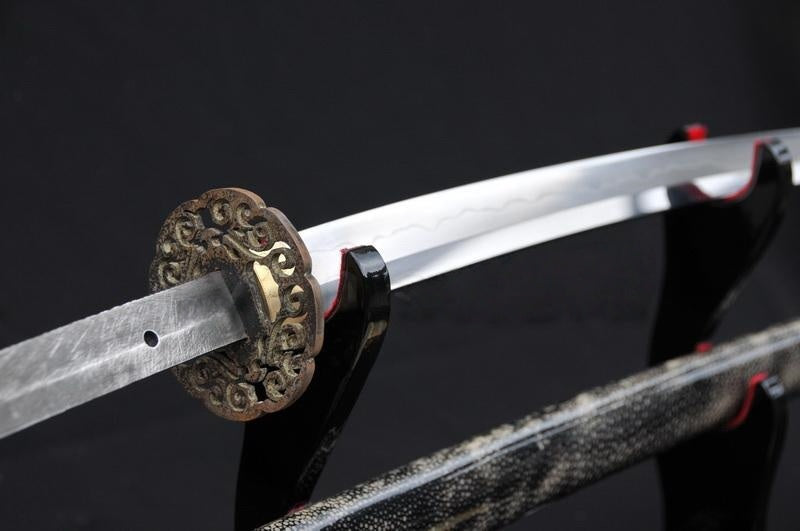 High Quality Japanese Samurai Sword Katana Clay Tempered Blade Real Rayskin Saya