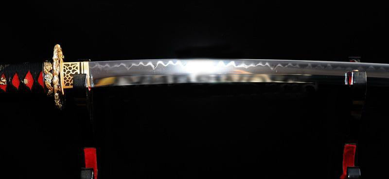 Japanese Samurai Sword Katana Clay Tempered Full Tang Carved Saya - Masamune Swords-Samurai Katana Swords UK For Sale