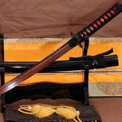 Authentic Samurai Damascu Red Folded Steel Wakizahsi Sword - Masamune Swords-Samurai Katana Swords UK For Sale