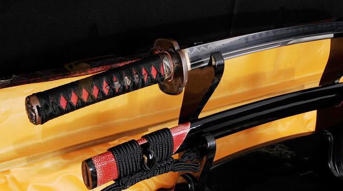 Authentic Japanese Samurai Wakizashi Sword Clay Tempered Blade Brass Tsuba - Masamune Swords-Samurai Katana Swords UK For Sale