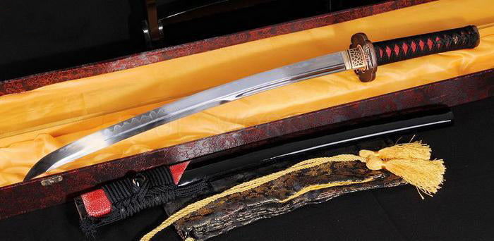 Authentic Japanese Samurai Wakizashi Sword Clay Tempered Blade Brass Tsuba - Masamune Swords-Samurai Katana Swords UK For Sale