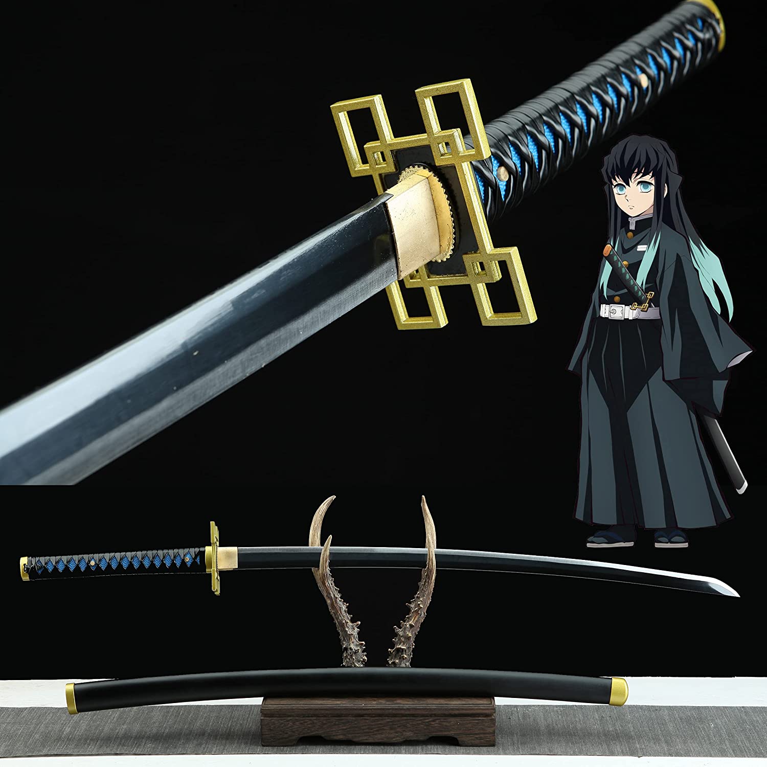 Handmade Demon Slayer Sword Rengoku Tanjirou Real Metal Full Tang Cosplay Replica