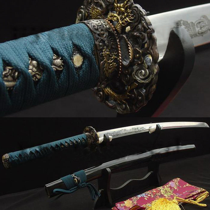 High Quality Japanese Samurai Sword Katana Sanmai Dragon Carved Full Tang Blade - Masamune Swords-Samurai Katana Swords UK For Sale