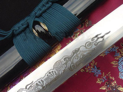 High Quality Japanese Samurai Sword Katana Sanmai Dragon Carved Full Tang Blade - Masamune Swords-Samurai Katana Swords UK For Sale