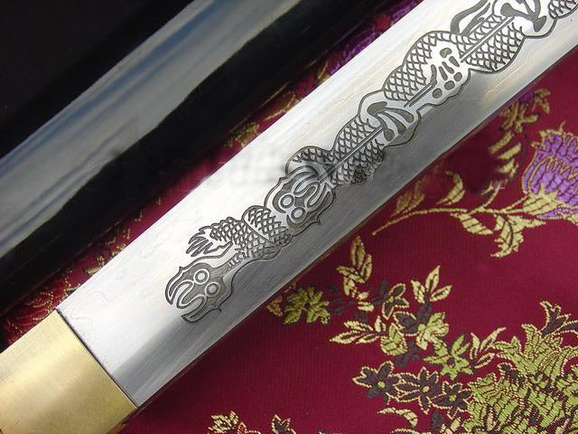 High Quality Japanese Samurai Sword Katana Sanmai Dragon Carved Full Tang Blade - Masamune Swords-Samurai Katana Swords UK For Sale