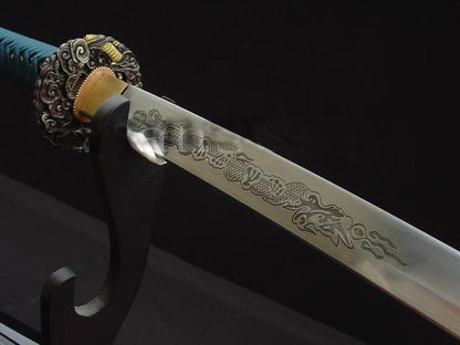 High Quality Japanese Samurai Sword Katana Sanmai Dragon Carved Full Tang Blade - Masamune Swords-Samurai Katana Swords UK For Sale