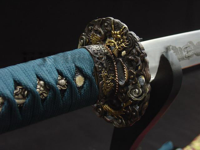 High Quality Japanese Samurai Sword Katana Sanmai Dragon Carved Full Tang Blade - Masamune Swords-Samurai Katana Swords UK For Sale