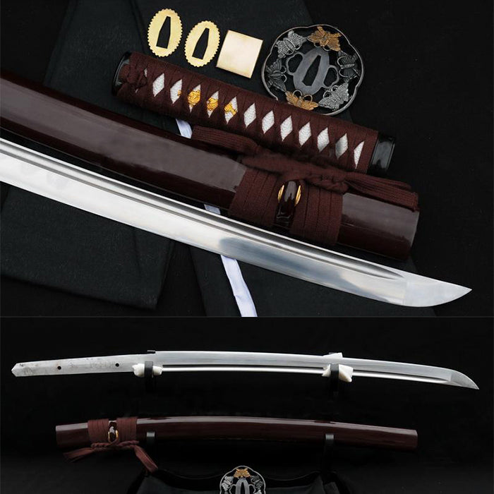 Hand Forged Butterfly Tsuba Japanese Samurai Wakizashi Sword Carbon Steel Blade - Masamune Swords-Samurai Katana Swords UK For Sale