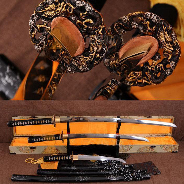 Japanese Samurai Battle Ready Dragon Sword Set Katana+wakizashi+tanto - Masamune Swords-Samurai Katana Swords UK For Sale