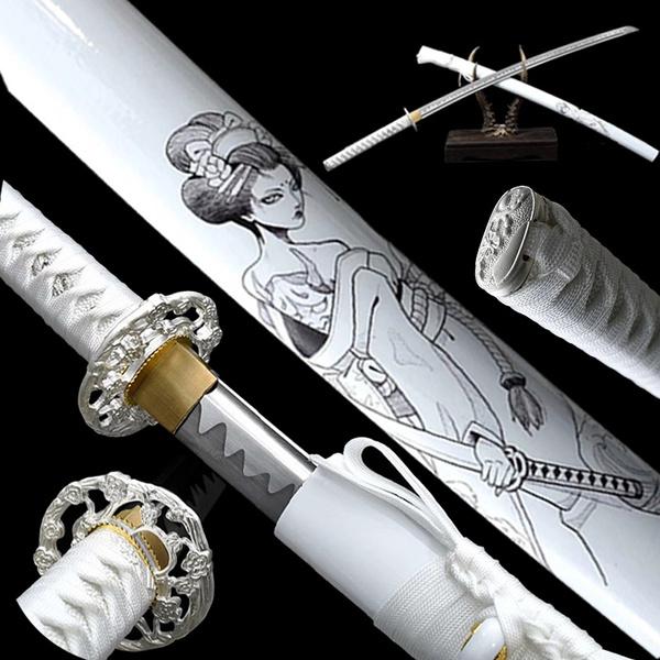 Handmade High Carbon Steel Samurai Sword Ninja Saya White Japanese Katana Swords - Masamune Swords-Samurai Katana Swords UK For Sale