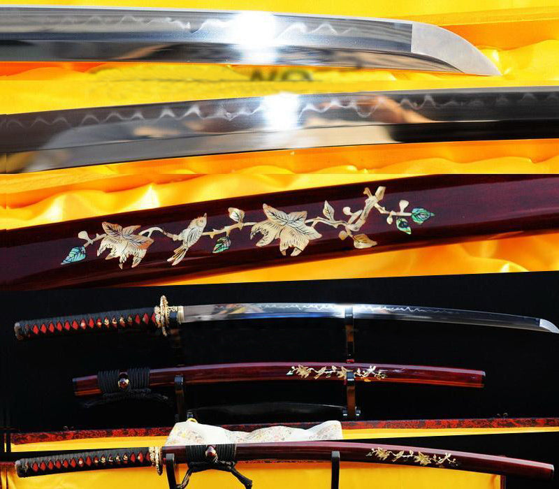 Japanese Samurai Sword Katana Clay Tempered Full Tang Carved Saya - Masamune Swords-Samurai Katana Swords UK For Sale