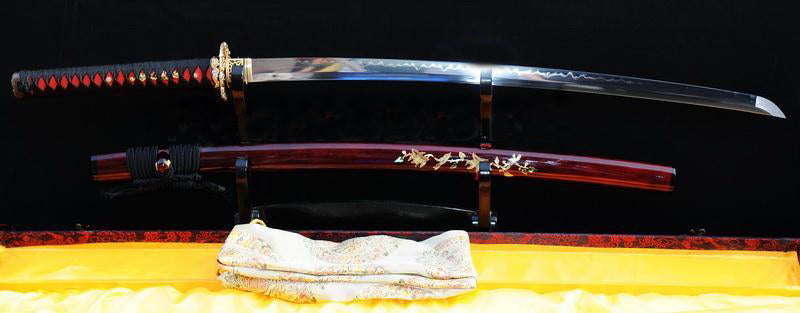 Japanese Samurai Sword Katana Clay Tempered Full Tang Carved Saya - Masamune Swords-Samurai Katana Swords UK For Sale