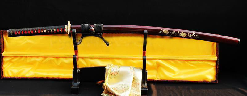 Japanese Samurai Sword Katana Clay Tempered Full Tang Carved Saya - Masamune Swords-Samurai Katana Swords UK For Sale