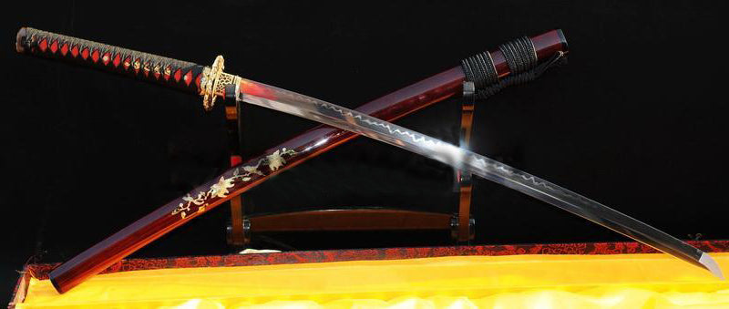 Japanese Samurai Sword Katana Clay Tempered Full Tang Carved Saya - Masamune Swords-Samurai Katana Swords UK For Sale