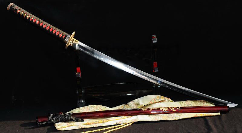 Japanese Samurai Sword Katana Clay Tempered Full Tang Carved Saya - Masamune Swords-Samurai Katana Swords UK For Sale