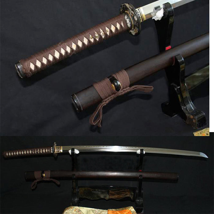 JAPANESE CLAY TEMPERED SANMAI FULLTANG SAMURAI SWORD ROSEWOOD SAYA - Masamune Swords-Samurai Katana Swords UK For Sale