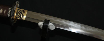 JAPANESE CLAY TEMPERED SANMAI FULLTANG SAMURAI SWORD ROSEWOOD SAYA - Masamune Swords-Samurai Katana Swords UK For Sale