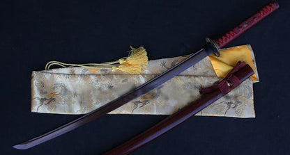 Japanese Samurai Sword Damascus Blade Red Folded Steel Katana Sword - Masamune Swords-Samurai Katana Swords UK For Sale