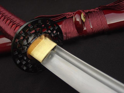 Handmade Red Japanese Sword Samurai Katana Folded Steel Full Tang Blade Sharp - Masamune Swords-Samurai Katana Swords UK For Sale