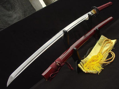 Handmade Red Japanese Sword Samurai Katana Folded Steel Full Tang Blade Sharp - Masamune Swords-Samurai Katana Swords UK For Sale