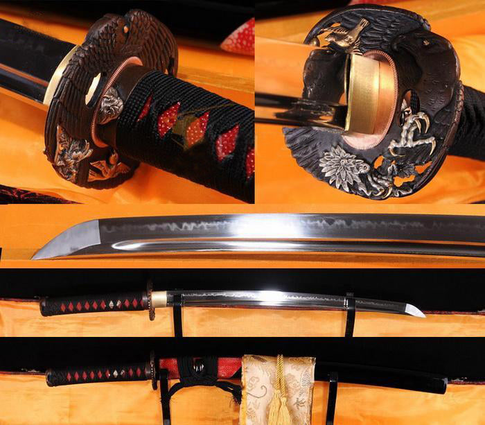 Japanese Wakizashi Sword Clay Tempered Blade Eagle Tsuba - Masamune Swords-Samurai Katana Swords UK For Sale