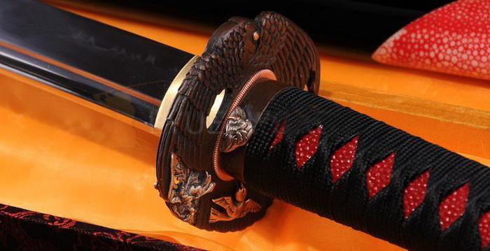 Japanese Wakizashi Sword Clay Tempered Blade Eagle Tsuba - Masamune Swords-Samurai Katana Swords UK For Sale