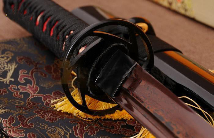 Authentic Samurai Damascu Red Folded Steel Wakizahsi Sword - Masamune Swords-Samurai Katana Swords UK For Sale