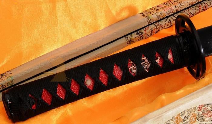 Authentic Samurai Damascu Red Folded Steel Wakizahsi Sword - Masamune Swords-Samurai Katana Swords UK For Sale