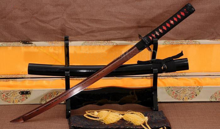 Authentic Samurai Damascu Red Folded Steel Wakizahsi Sword - Masamune Swords-Samurai Katana Swords UK For Sale