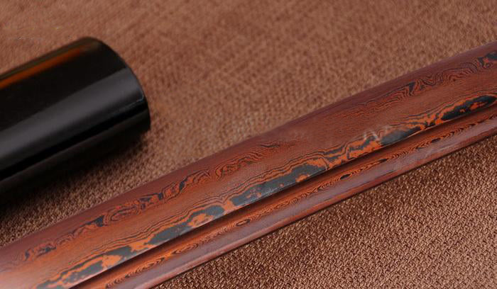 Authentic Samurai Damascu Red Folded Steel Wakizahsi Sword - Masamune Swords-Samurai Katana Swords UK For Sale