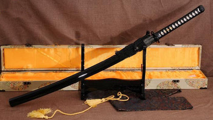 Black Steel Japanese Samurai Katana Sword Clay Tempered Sharp - Masamune Swords-Samurai Katana Swords UK For Sale