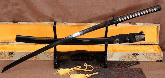 Black Steel Japanese Samurai Katana Sword Clay Tempered Sharp - Masamune Swords-Samurai Katana Swords UK For Sale
