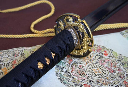 Japanese Damascus Blade Black Folded Steel Katana Sword - Masamune Swords-Samurai Katana Swords UK For Sale
